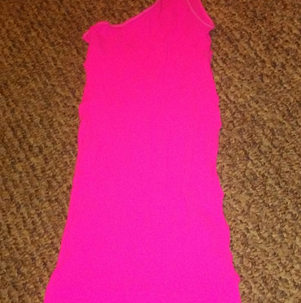 Hot pink spandex one shoulder mini dress